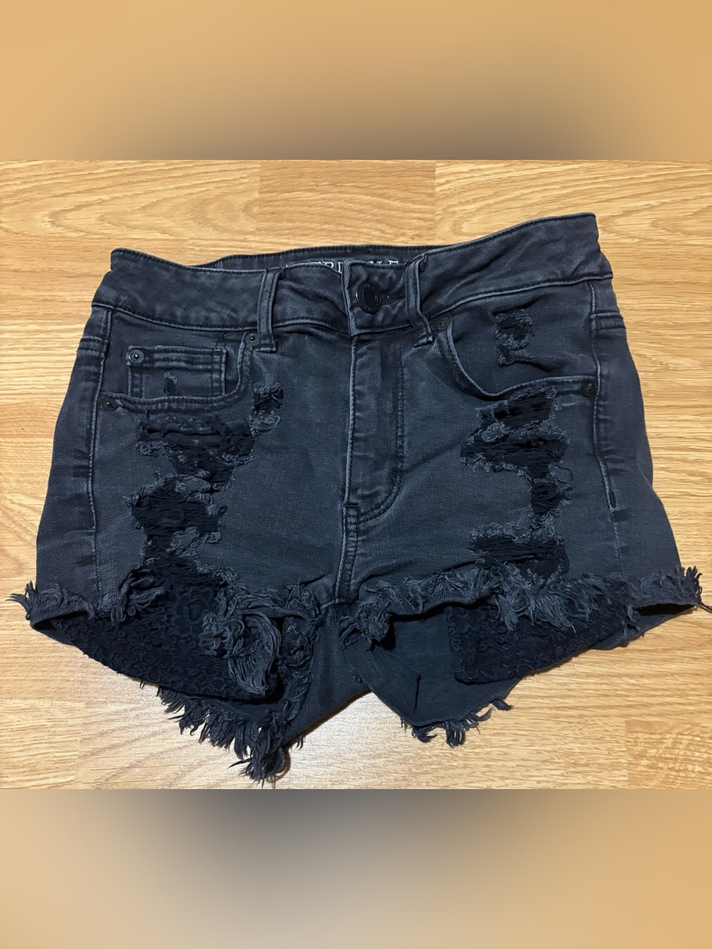 American Eagle Outfitters Distressed Black Stretch Denim Jean Short High Rise